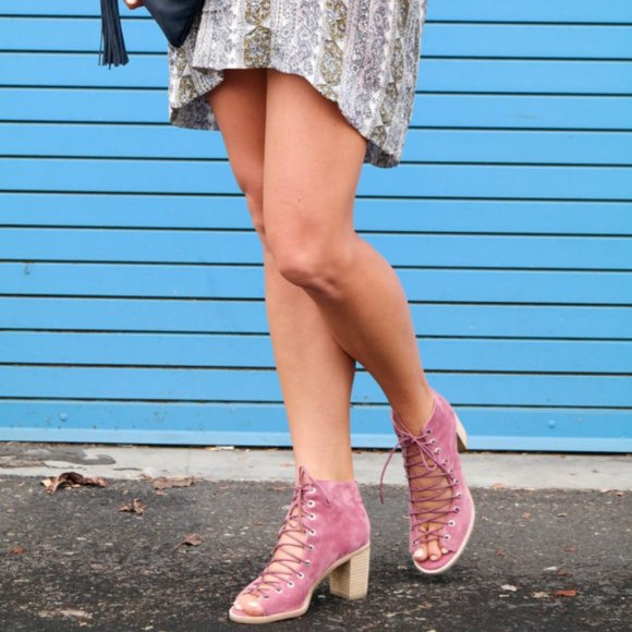 SALE J Campbell Cors Peep Toe Booties Suede Stack - Picture 7 of 8